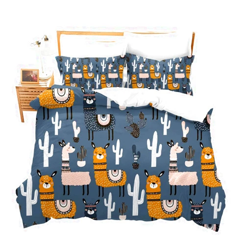 Feelyou Boys Girls Duvet Cover Set Twin Size for Kids Teen Cute Cartoon Alpaca Llama Cactus Print Bedding Set Botanical Animal Comforter Cover Decorative Microfiber Quilt Cover Zipper&Ties
