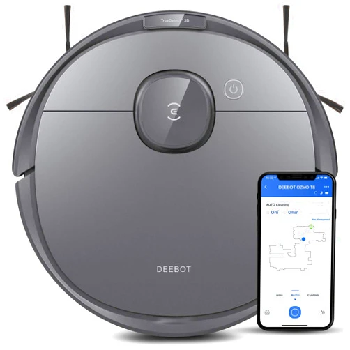 Ecovacs Deebot T8 Robot Vacuum and Mop Cleaner, Precise Laser Navigation, Multi-floor Mapping, Intelligent Object Avoidance, Full-customize clean, No-go and No-mop Zones, Auto-empty Station Compatible