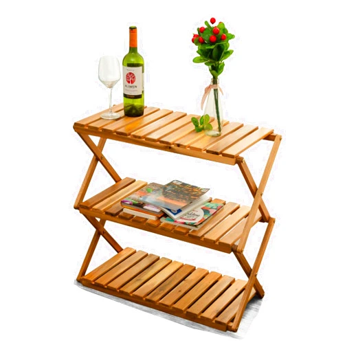BEEFURNI Multipurpose Display Shelf Folding, 3 Tier Shelf, Acacia Wood Rack, Plant Shelf Indoor, Wooden Shoe Rack, Bathroom Shelf, Easy to Assemble, 1 Year Warranty