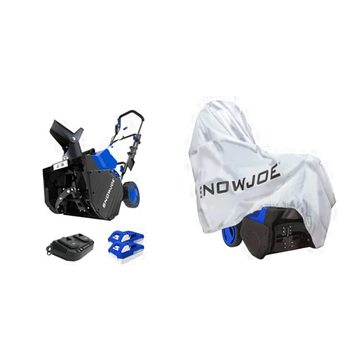Snow Joe 24V-X2-SB18 18-Inch 48-Volt 4-Ah Cordless Snow Blower, (2x4.0AH) & SJCVR-21 Cover