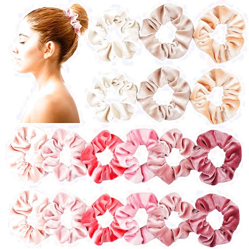 Heqishun 18 Pcs Blush Theme Hair Scrunchies Velvet Elastic Hair Bands Pink Love Scrunchy Hair Ties Hair Bobbles for Women and Girls