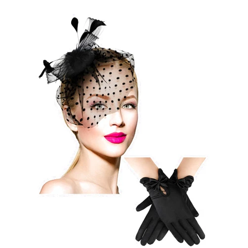 Geyoga 50s Fascinator Hat for Women Funeral Veil Hat Pillbox Cocktail Tea Party Headpiece and Lace Glove