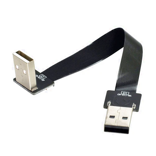 cablecc Up Angled USB 2.0 Type-A Male to Type-A Male Data Flat Slim FPC Cable 90 Degree for FPV & Disk & Scanner & Printer 100CM