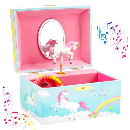 Jewelkeeper Girls Musical Jewelry Storage Box with Spinning Unicorn | Rainbow Design, The Beautiful Dreamer Tune - Enchanting Unicorn Musical Box | Ideal Gift for 5 Year Old Girls | 6 x 4 x 3.5 inches