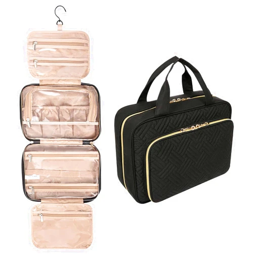 RVXlRDN Hanging Toiletry Bag for Women, Foldable Travel Makeup Bag Wash Bag Cosmetic Bags Shower Bag with 360 Degree Rotating Hook for Business Trip Vacation Organiser(Black)