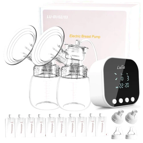 Lulia Double Electric Breast Pump Strong Suction, Portable Breast Pump Electric Breastfeeding Pump, Rechargeable Milk Pump with 4 Modes & 9 Levels, Low Noise, Anti-Backflow & LED Display, 24mm Flange