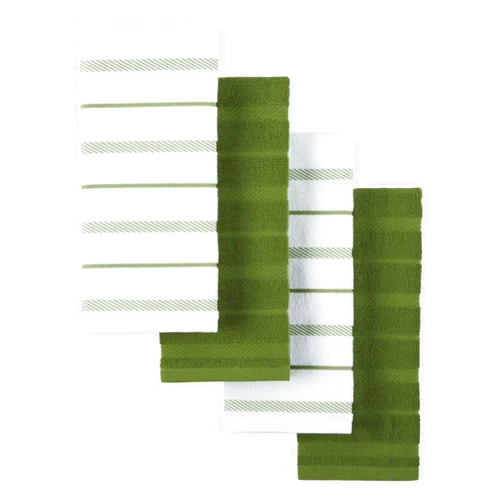 KitchenAid Albany Kitchen Towel 4-Pack Set, Matcha Green/White, 16