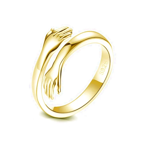 GULICX 925 Sterling Silver Hug Rings for Women, Adjustable Solid Vintage Silver Thumb Ring, Unisex Resizable Silver Hugging Hands Open Promise Ring Jewelry Hug Hands Mens Rings Couples Wedding Bands