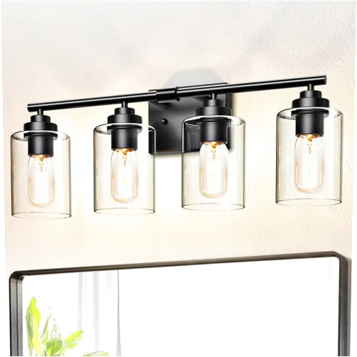 SKEJAO 4 Light Bathroom Vanity Light Over Mirror,Black Vanity Light for Bathroom,Matte Black Bathroom Light Fixture Wall Sconce Lighting for Bedroom,Living Room