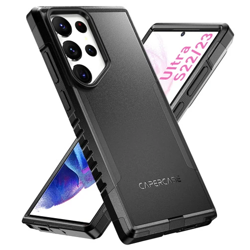 CAPERCASE Rugged Shockproof Case for Samsung Galaxy S23 Ultra (2023), [Military Grade Anti-Drop] Heavy-Duty Tough Slim Fit Lightweight Protective Phone Case, Black