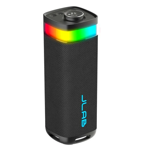 JLab JBuds Party Portable Bluetooth Speaker, 2 Full-Range Drivers + 2 Passive Woofers, IP56 Waterproof, 12 Hours Playtime, Connect Multiple Speakers, Custom Sound + RGB Lighting via App, Black