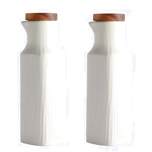 SHANGTONG 2Pcs a Set Pure Color Ceramic Dispenser Bottle, Olive Oil Bottle, Soy Sauce or Vinegar Dispenser, Liquid Flavor dispenser (White)