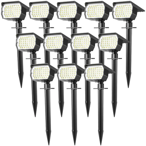 WENATY Solar Spot Lights Outdoor Waterproof IP65, 12 Pack Landscape Spotlights with 46 LEDs, 3 Modes Auto On/Off Solar Powered Flood Lights for Outside Pathway, Yard, Garden, Walkway (Cool White)