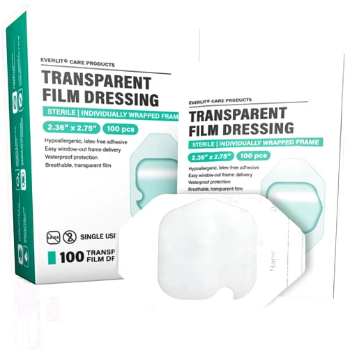 Everlit Care Transparent Film Dressing, Large Waterproof Adhesive Patch | Window Frame Wound Cover for Post Surgical Shower, IV Shield, Tattoo Aftercare Bandage (2.36