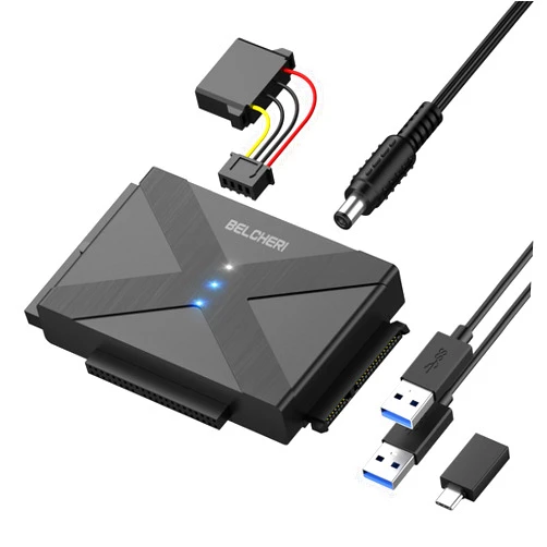 Belcheri USB 3.0 to IDE and SATA Adapter, External Hard Drive Adapter for Universal 2.5 or 3.5 inch SATA or IDE HDD SSD Hard Drive Disk, IDE and SATA Converter with 12V Power Adapter