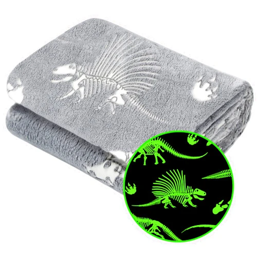 Gitrat Glow in The Dark Blanket Dinosaur Throw Blanket for Boys Kids Soft Warm Cozy Cute Dino Blanket Unique Dinosaur Toys Gifts Gray Glowing Dinosaur Room Decor Blankets for Girls Teens 40