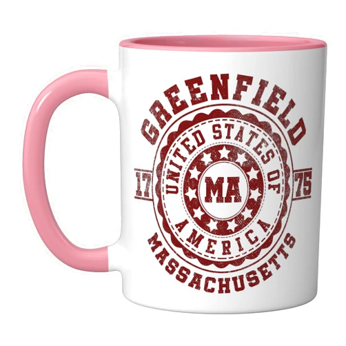 Apparel Greenfield Souvenirs - Massachusetts Greenfield MA | Massachusetts | Vintage City Apparels Ceramic Mug, Pink/White