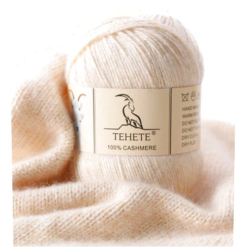 TEHETE 100% Cashmere Yarn for Crocheting 3-Ply Warm Soft Luxurious Fuzzy Knitting Yarn (Beige)