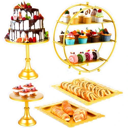 Tioncy 5 Pcs Gold Cake Stand Set Metal 3 Tier Dessert Stands Round Dessert Table Display Set Tiered Gold Cupcake Holder Dessert Tray for Wedding Party Birthday Baby Shower Anniversary Decorations