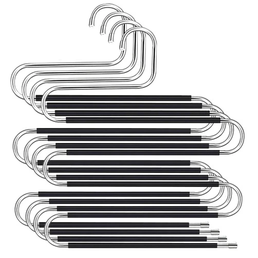 ABUNRO S-Shape Pants Hangers Space Saving Trousers Hangers 4 Pack, 5 Layer Stainless Steel S-Shape Trousers Hangers