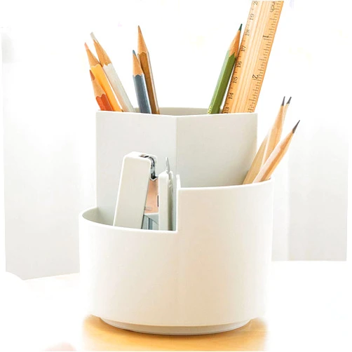 kaileyouxiangongsi Rotating Art Supply Organizer, Pen Holder 3 Compartments, School Supplies Organizer for Pen, Colored Pencil, Art Brushes, Gift for Teachers, Classmates, and Friends,White