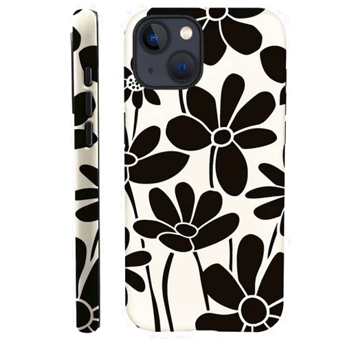 TnXee Case Compatible with iPhone 13,Black and White Retro Floral Artwork Phone Case for iPhone 13,Cases for Girls and Boys,Fall Prevention Hybrid 2-Layer Hard Shell Phone Case