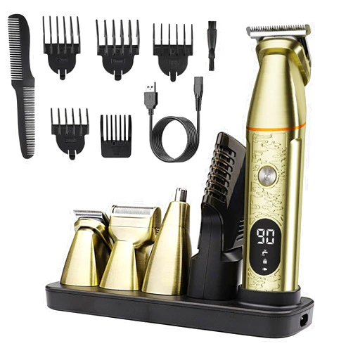 PAISHENKEJI Hair Clipper Beard Trimmer for Men - Electric Professional Barber Hair Cutting Set with Foil Shaver Head, Rechargable Cordless All in One Mens Grooming Kit Gold