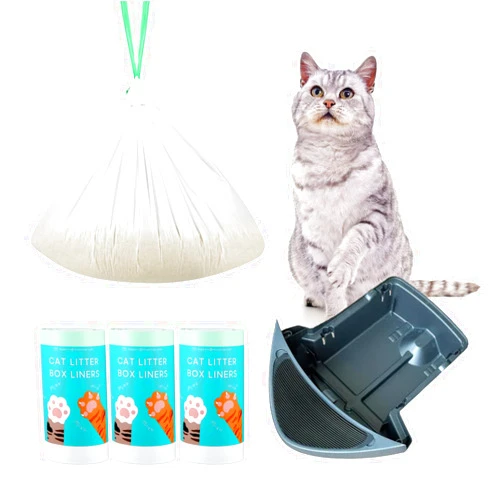 KropBom 60 Count Waste Drawer Liners Bags Compatible with Litter Box Robot 4 and 3, Thick Self-cleaning Cat Litter Box Liners refill with Drawstring Heavy Duty 10-12 Gallons of Capacity