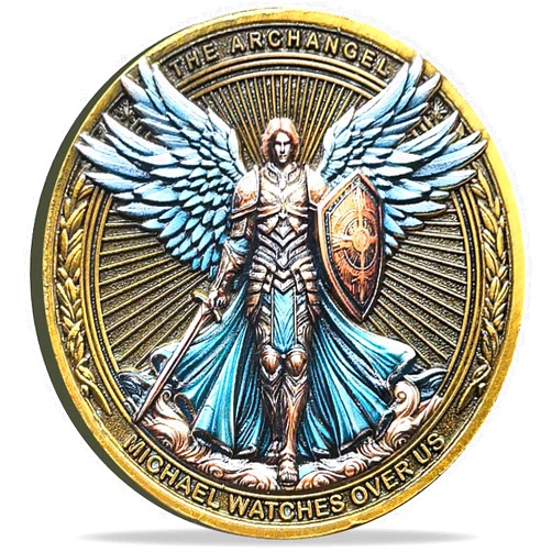 Strugglejewelry The Archangel Michael Watches Over Us Challenge Coin - Psalm 91:10-11 Inspirational Religious Collectible Coin with Clear Protective Case (Single Coin)