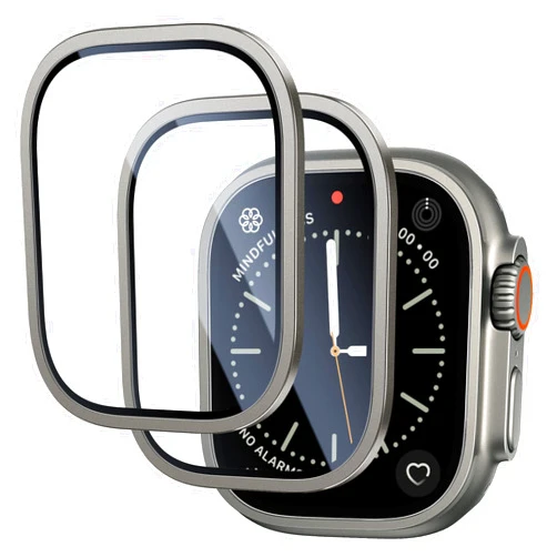 BAZO for Apple Watch Ultra Screen Protector 49mm, [2 Pack] Titanium Alloy Frame with 9H Tempered Glass Ultra-Thin Anti-Scratch High Definition Bubble Free Lightweight Protective Glass Film for iWatch Ultra, Orange