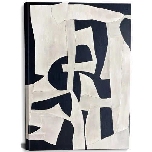 Laylwhq Framed Geometric Wall Art Black and White Abstract Canvas Wall Decor Simple Color Blocks Pictures Prints Posters Mid Century Modern Paintings Artwork for Living Room,Bedroom,Office (12 * 16inch)