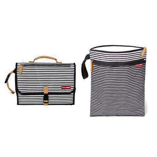Skip Hop Portable Baby Changing Pad Pronto Black & White Stripe and Wet Dry Bag Grab & Go Black & White Stripe
