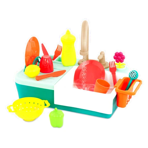 B. toys- Splash-n-Scrub Sink- Pretend Play Color Changing Playset – Toy Kitchen Sink – Faucet & Running Water, Dishes, Play Food- 3 Years + (15 Pcs)