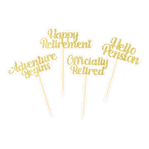 Hengmerry 48 Pieces Happy Retirement Cupcake Toppers, Officially Retired Hello Pension Adventure Begins Cupake Picks for Farewell Party Supplies Decor(Gold)