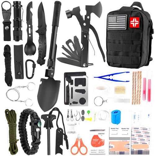 LUXMOM Survival Kit and First Aid Kit, 142Pcs Professional Survival Gear and Equipment with Molle Pouch, for Men Dad Husband Who Likes Camping Outdoor Adventure…