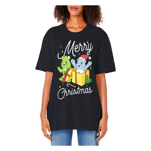 Care Bears Christmas Wishes & Good Luck Bear Merry Christmas Adult Oversized Vintage T-Shirt