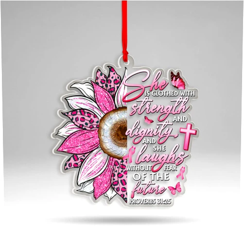 CEZII Breast Cancer Awareness Christmas Ornament, Sunflower Breast Cancer Gift, Pink Ribbon Christian Gift for Women Patient Warrior Family Friends, Support Cancer Gifts, Cancer Survivor, Xmas Decor
