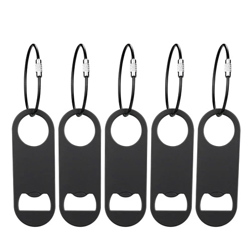 DFTOA 5 PACK Stainless Steel Flat Bottle Opener with Keychain- Bar Key-Beer Bottle Opener for Kitchen, Bar or Restaurant（Black）
