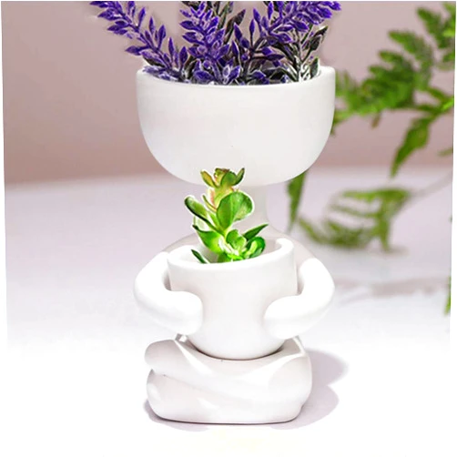 KLQQLK Humanoid Ceramic Flower Pot,Ceramic Flowerpot，Modern Style Vase,Cute Fleshy Flower Vase,Flower Decoration Ornaments，Suitable for Home Life Cafes，Mini Ceramic Plants Containers (White-B)