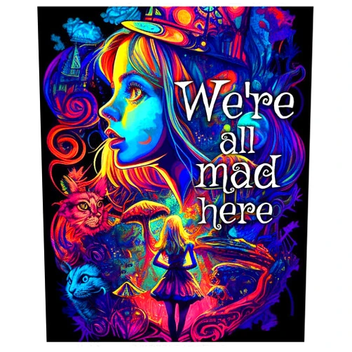 Casi Art Alice in Wonderland We're All Mad Here Lewis Carroll Quote Poster,11x14 Psychedelic Wall Art Print for Bedroom,Featuring Colorful Abstract Art and the Iconic Cat,Perfect for Mary Jane Enthusiasts