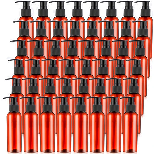 Nuenen 48 Pcs Refillable Empty Lotion Bottles 4oz/120ml Clear Plastic Pump Bottles Conditioner Shampoo Pump Dispenser Leak Proof Pump Container for Body Wash, Creams, Liquid Soap(Black and Brown)