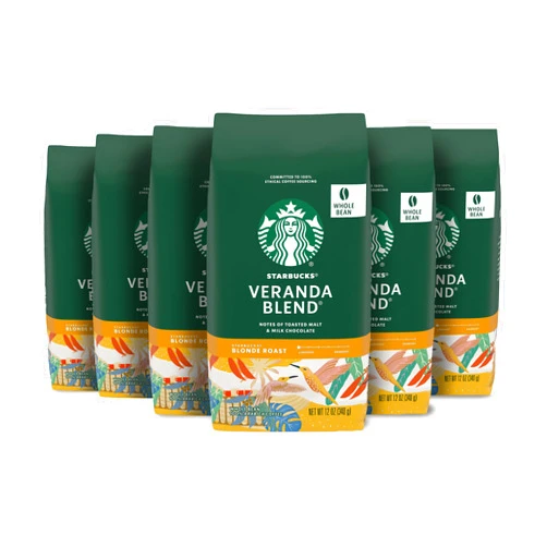 Starbucks Whole Bean Coffee, Starbucks Blonde Roast Coffee, Veranda Blend, 100% Arabica, 6 bags (12 oz each)