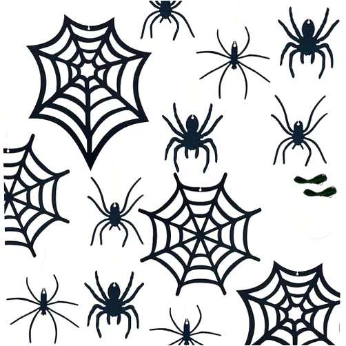 SaktopDeco 33 PCS Hanging Spider Decorations Spider Ornament Black Felt Spider Web Halloween Decorations for DIY House Decorations