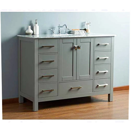 Stufurhome Malibu Grey Single Sink Bathroom Vanity with Marble Top