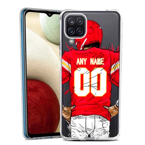 IKPYTREE Custom Name & Number Football Player Crystal Clear Case for Samsung Galaxy A12 A72 A52 5G A42 A32 A22 A02s A30s A21s A51 A50 A10 A20，Thin Shockproof Protective Transparent Case(Kansas City Red)