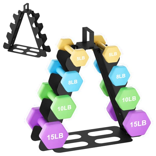 ZHSX Dumbbell Rack 4 Tier,A-Frame Black Metal Dumbbell Rack Stand Only Dumbbell Holder with Handle Small Weight Tree Compact Workout Storage Organizer Free Weights Rack for Home Gym