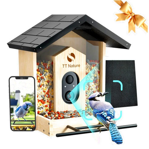 TT Nature Bird Feeder with Camera Solar Powered, Upgraded 1.5L Smart Bird Feeder Camera for Bird Watching, Auto Capture & Instant Real-time Notifications, Ideal Gift for Bird Lovers