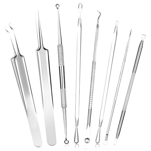 Fluco Blackhead Remover Pimple Popper Tool Kit, 8pcs Blackhead Comedone Extractor Tool for Nose Face, Blemish Whitehead Extraction Popping, Stainless Silver
