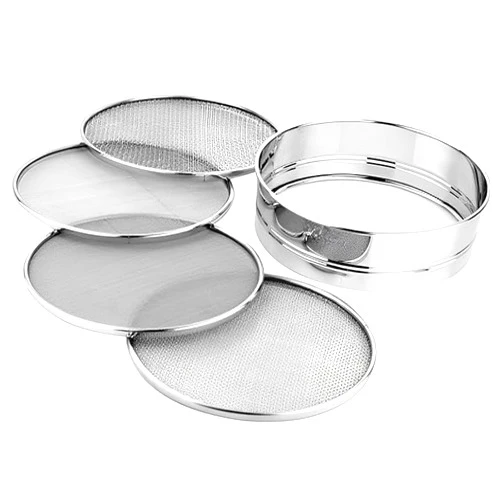 Gift House Creation Stainless Steel interchangeble Round Sieves with 4 Filters For Cooking | Flour/Atta Chalni/Chalnni/Jaali/Stainer/Filter | Best For Wheat, Millets etc (Set of 1, Silver), Standard