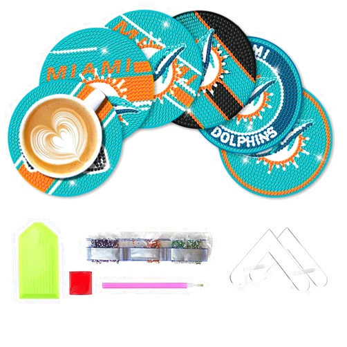 Aimeryup 6 Pcs Diamond Paintings Coasters Kits with Holder,DIY Football Diamond Art Coasters for Adults Kids, Diamond Dot Kits for Miami Craft Gifts